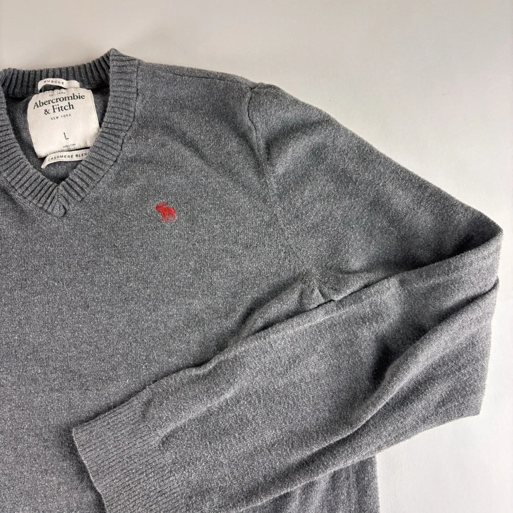 Abercrombie & Fitch Sweater Mens Large Gray Muscle‎ Cotton Cashmere Blend